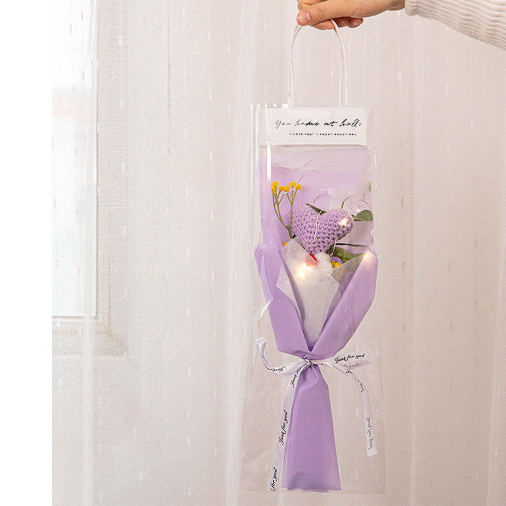 Mother's Day Gift Crochet Flowers Bouquet Handmade Knitted Tulip Carnation Bouquet With Light Strip Gift For Her-ilovevango