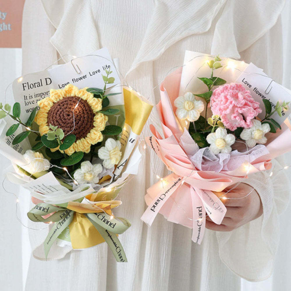 Mother's Day Gift Crochet Flowers Bouquet Handmade Knitted Bouquet With Light Strip Gift For Teacher Mother Lover-ilovevango