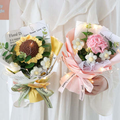 Mother's Day Gift Crochet Flowers Bouquet Handmade Knitted Bouquet With Light Strip Gift For Teacher Mother Lover-ilovevango