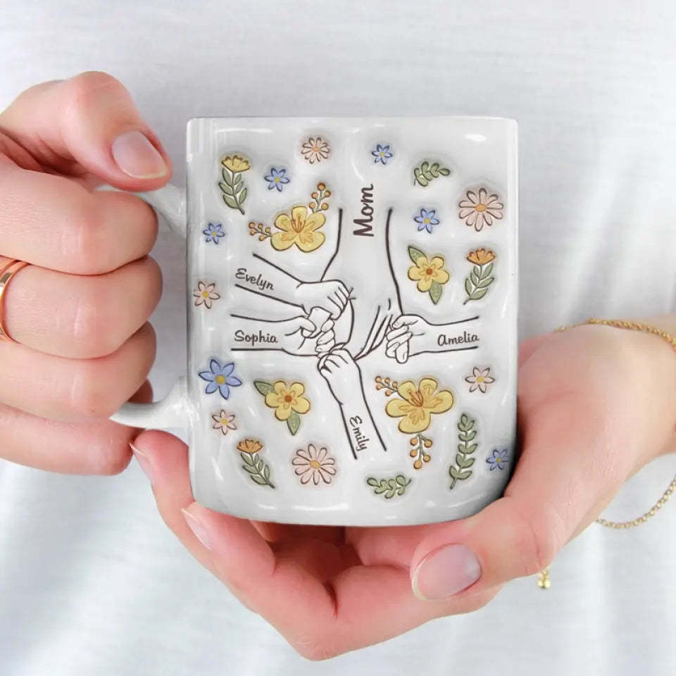 You Hold Our Hands, Also Our Hearts - Family Personalized Custom 3D Inflated Effect Printed Mug - Gift For Mom, Grandma-ilovevango