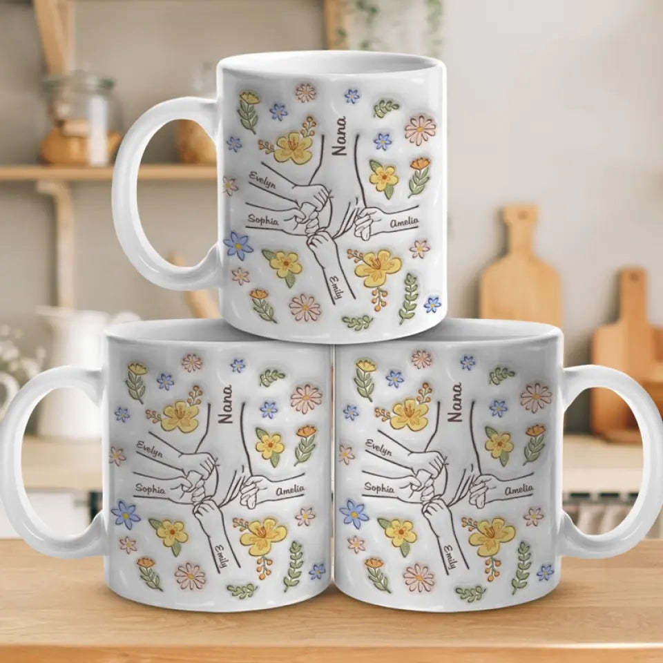 You Hold Our Hands, Also Our Hearts - Family Personalized Custom 3D Inflated Effect Printed Mug - Gift For Mom, Grandma-ilovevango