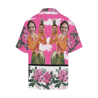 Custom Image Hawaiian Shirt with Face Pink Sky Beauty Flower Tropical Aloha Shirt Make Your Own Aloha Shirt for Him-ilovevango