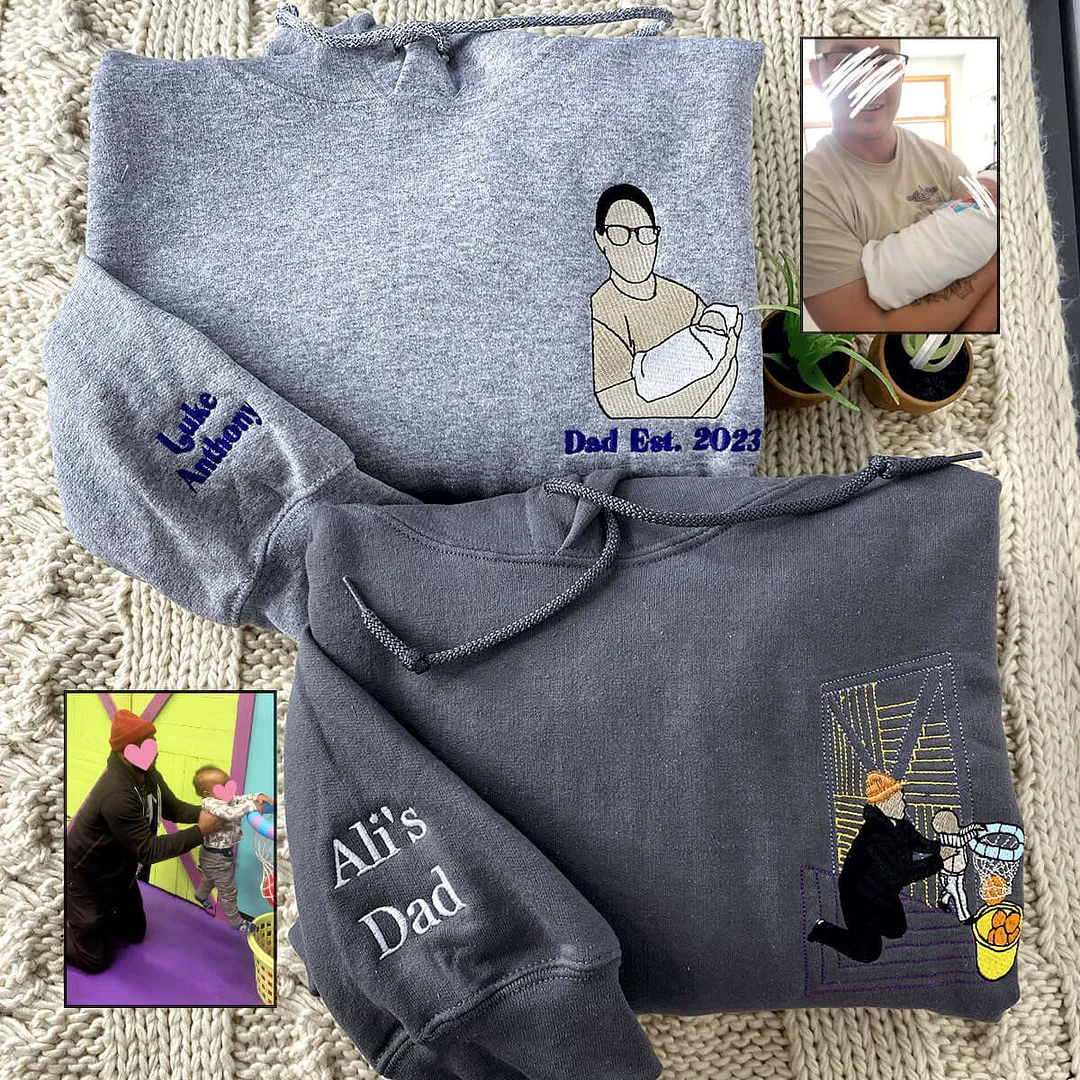 ❤️🔥Custom Full Color Embroidered Sweatshirt Portrait Couple/Dad/Mom - Family Gift