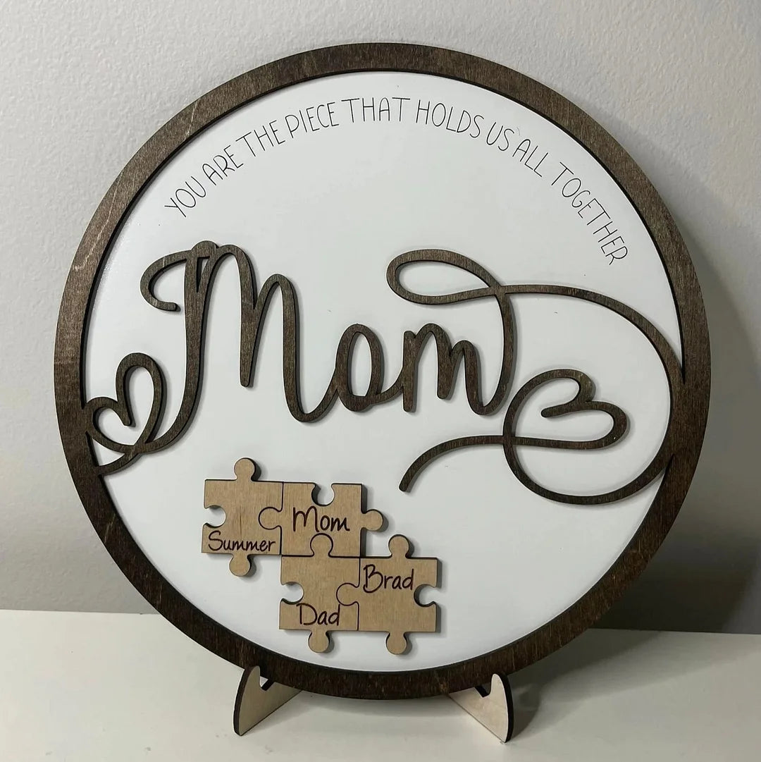 Personalized Circle Wooden Puzzle Frame Gift for Mom-ilovevango