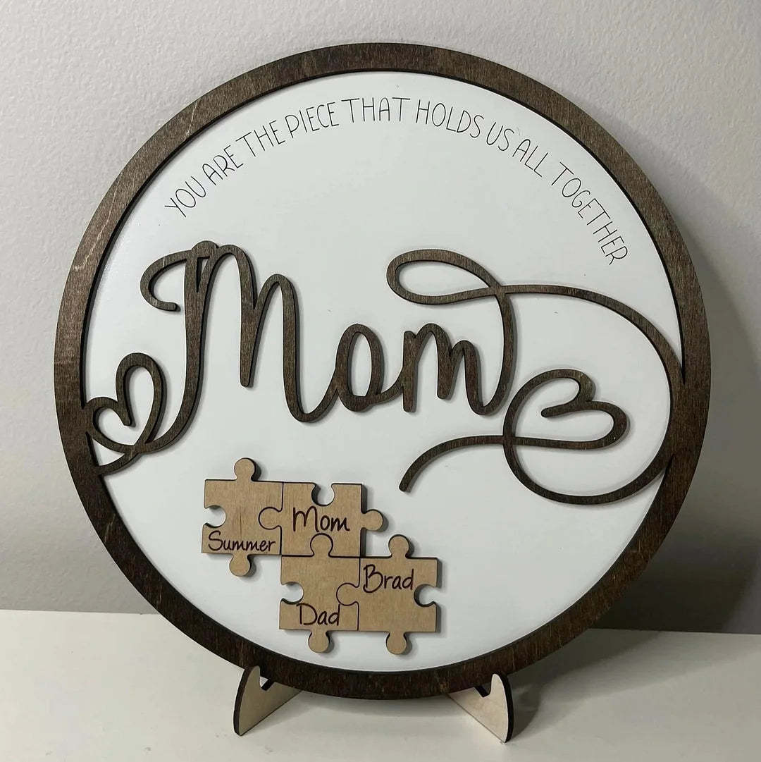 Personalized Circle Wooden Puzzle Frame Gift for Mom-ilovevango