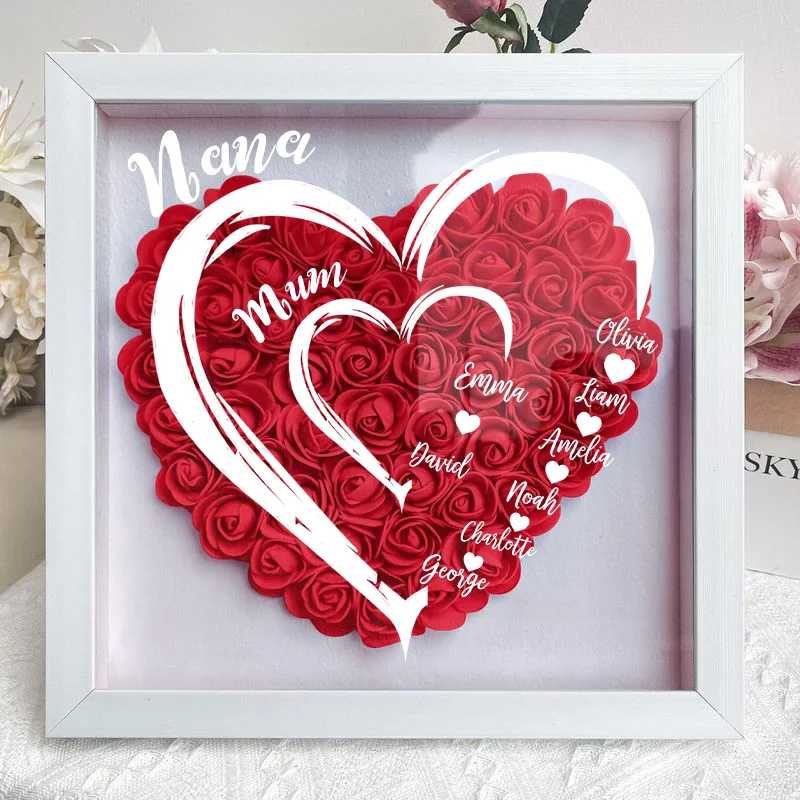 Grandma Hearts Mommy Hearts - Personalized Flower Shadow Box