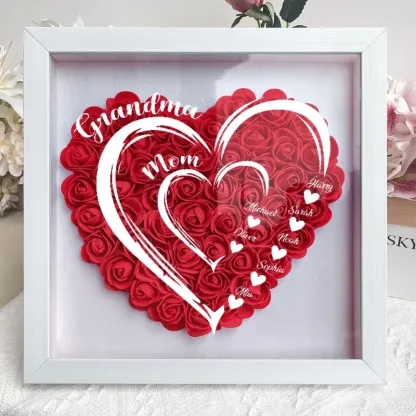 Grandma Hearts Mommy Hearts - Personalized Flower Shadow Box
