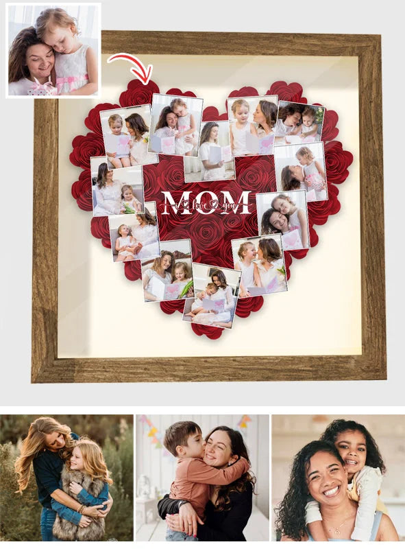 Heart Photos Mom We Love You - Personalized Mother Flower Shadow Box
