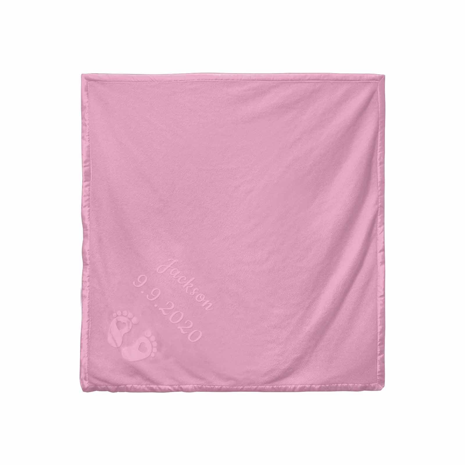 Personalized Newborn Gift Baby Blanket-Name and Date with Infant Heart Feet Design-Pink or Blue
