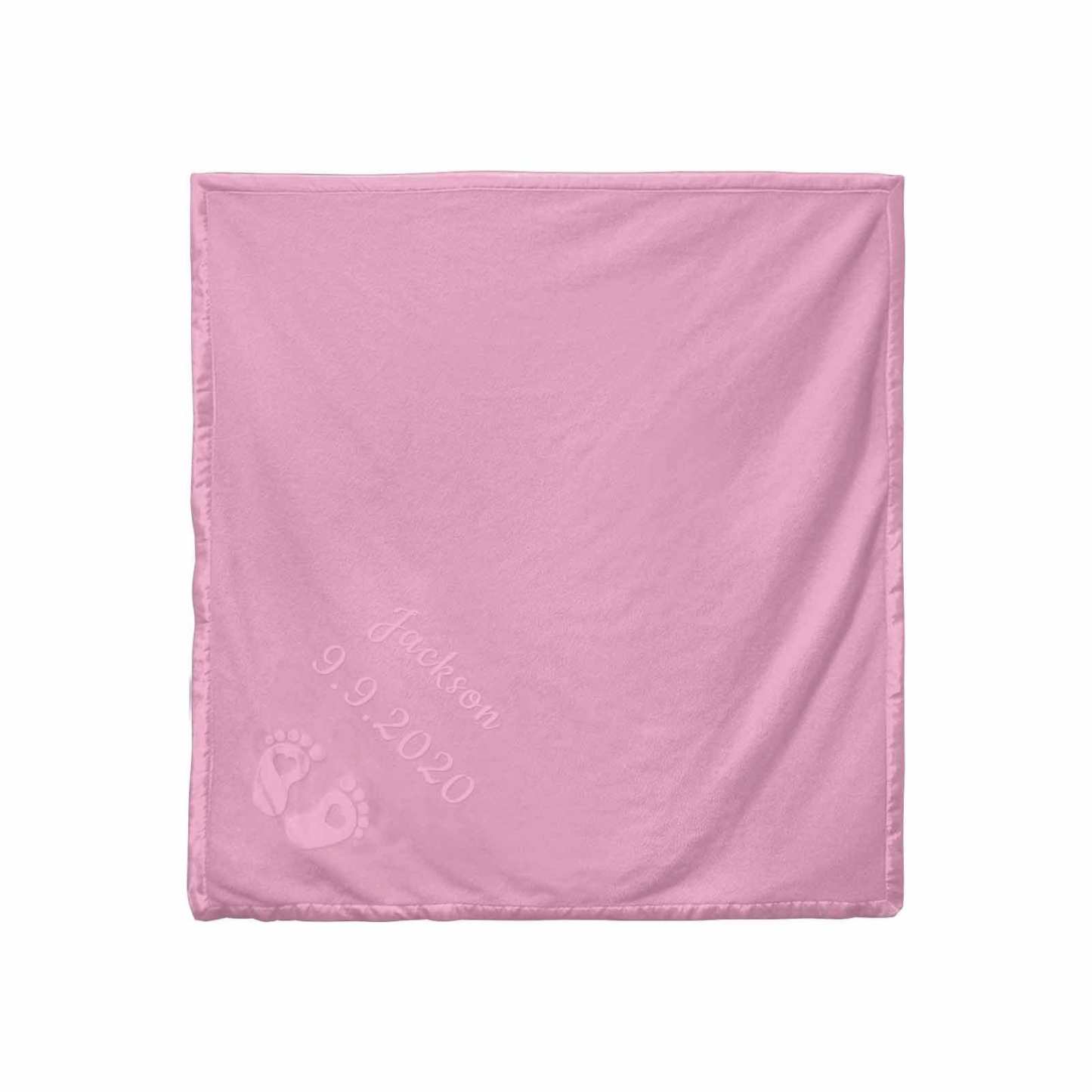 Personalized Newborn Gift Baby Blanket-Name and Date with Infant Heart Feet Design-Pink or Blue