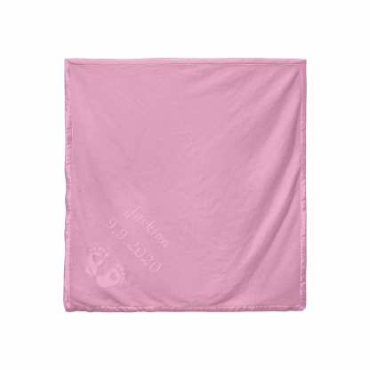 Personalized Newborn Gift Baby Blanket-Name and Date with Infant Heart Feet Design-Pink or Blue