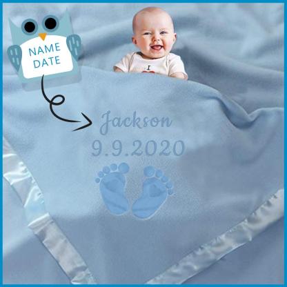 Personalized Newborn Gift Baby Blanket-Name and Date with Infant Heart Feet Design-Pink or Blue