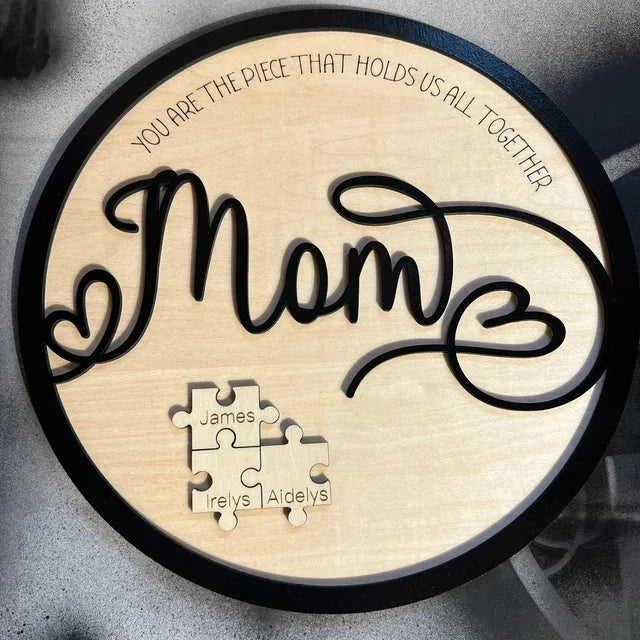 Personalized Circle Wooden Puzzle Frame Gift for Mom-ilovevango