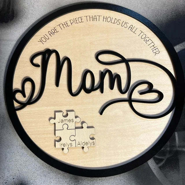 Personalized Circle Wooden Puzzle Frame Gift for Mom-ilovevango