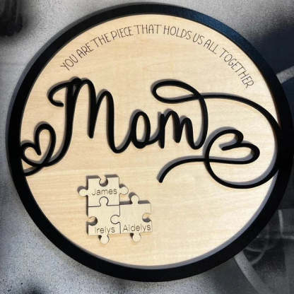 Personalized Circle Wooden Puzzle Frame Gift for Mom-ilovevango