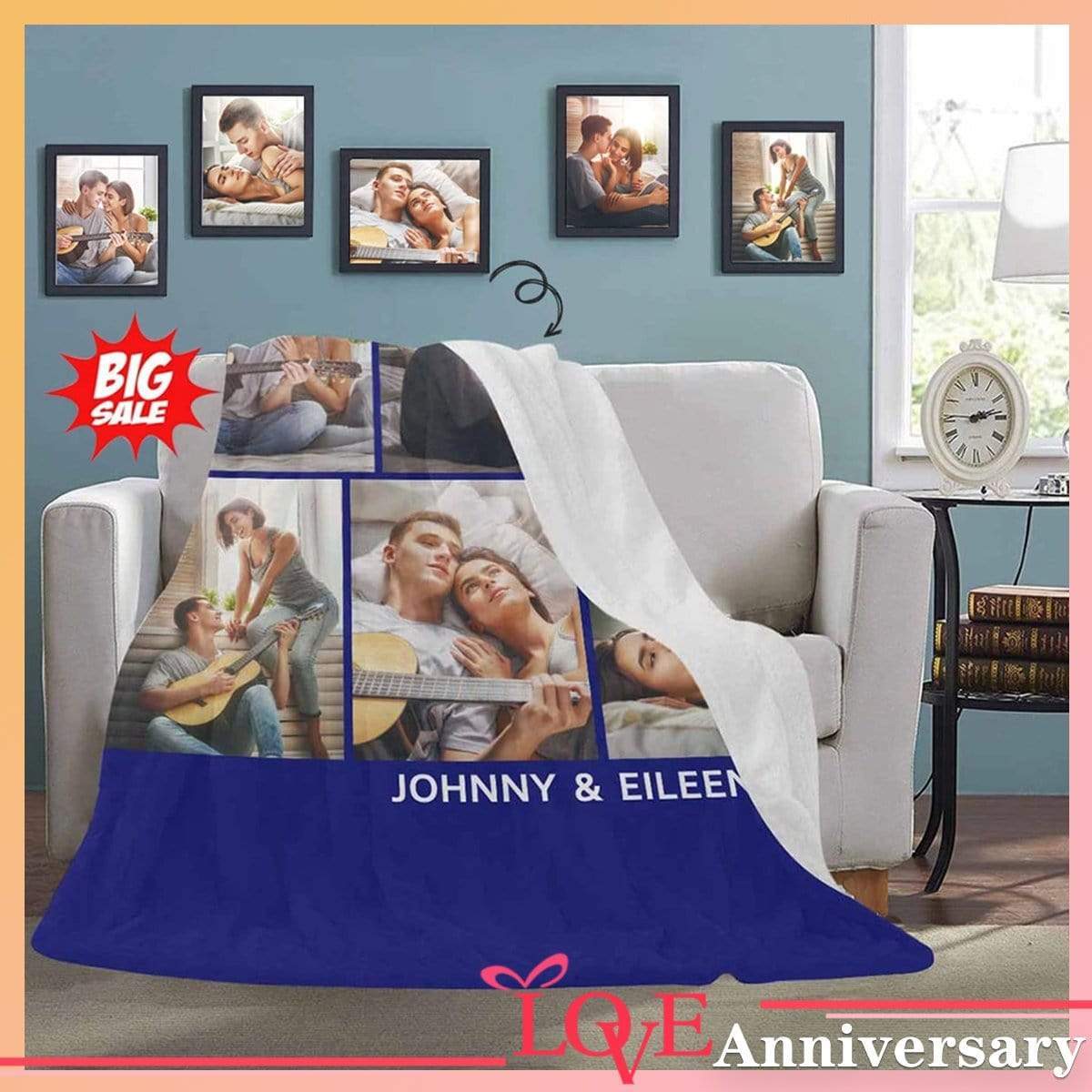 Custom Blanket with Picture & Text Personalized Throw Blankets Gift for Couples-ilovevango