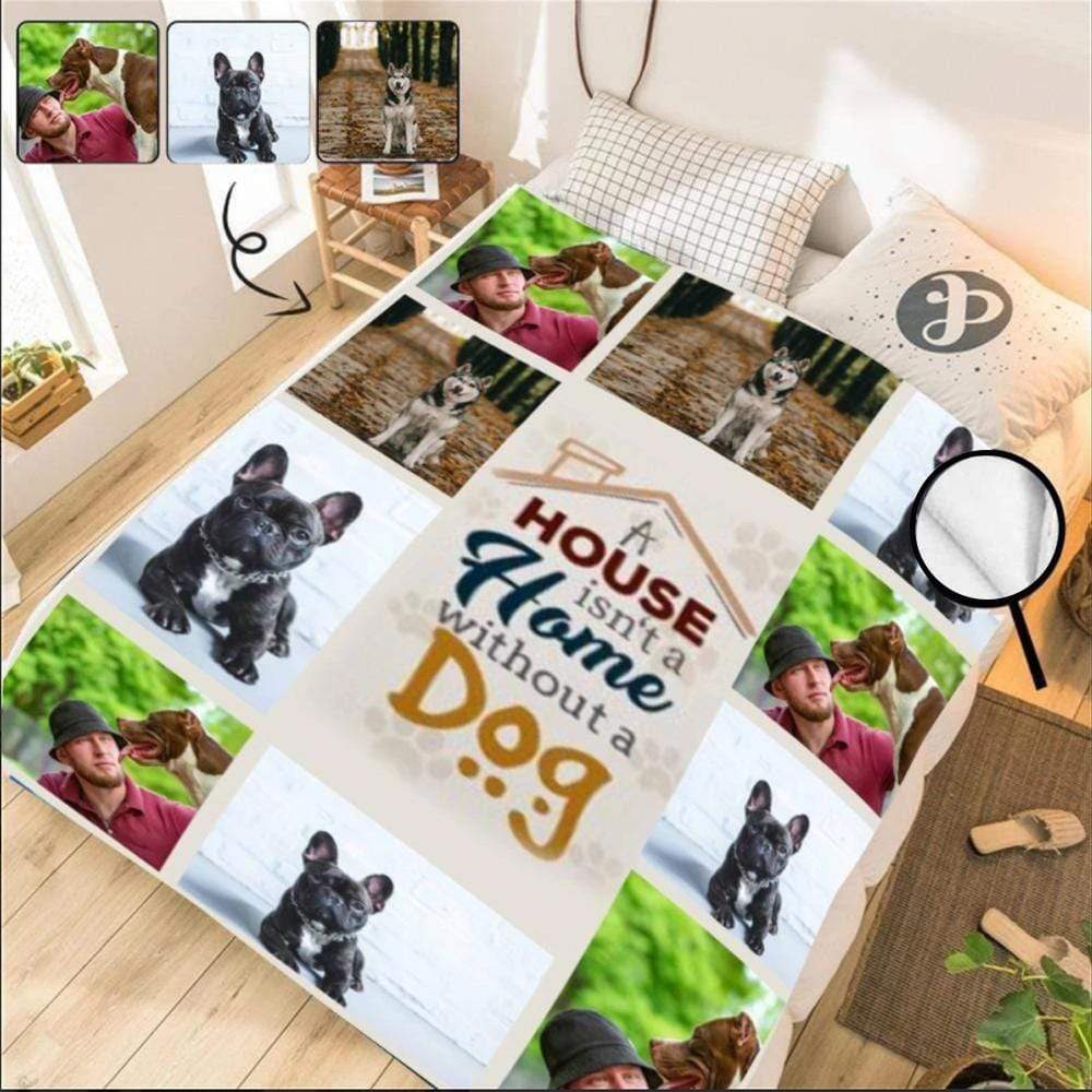 Personalized Dog House Throw Blanket, Custom Blanket With Photo, Custom Photo My Dog Ultra-Soft Micro Fleece Blanket, Customized Throw Blanket For Kids/Adults/Family, Souvenir, Gift-ilovevango