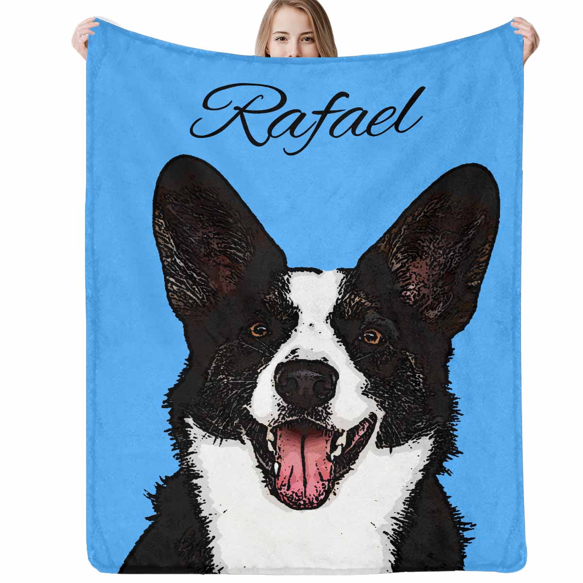 Personalized Dog Portrait Throw Blanket, Custom Photo&Name Animals Ultra-Soft Micro Fleece Blanket, Customized Throw Blanket For Kids/Adults/Family, Souvenir, Gift-ilovevango