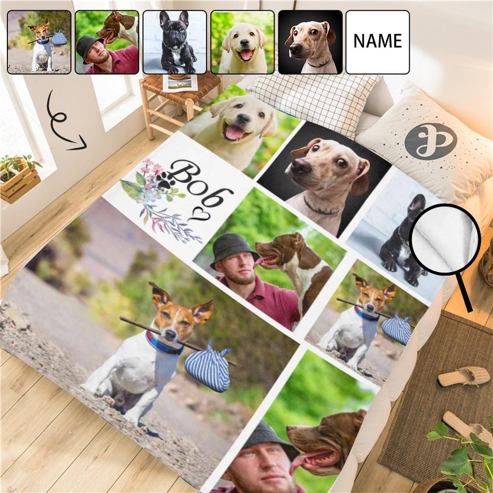 Personalized Dog Portrait Throw Blanket, Custom Blanket With Photo&Name, Custom Photo&Name My Love Ultra-Soft Micro Fleece Blanket, Customized Throw Blanket For Kids/Adults/Family, Souvenir, Gift-ilovevango