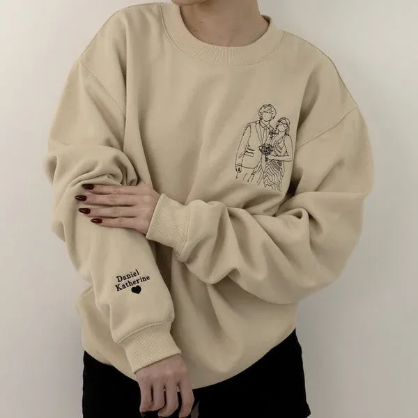 ❤️🔥Custom Full Color Embroidered Sweatshirt Portrait Couple/Dad/Mom - Family Gift