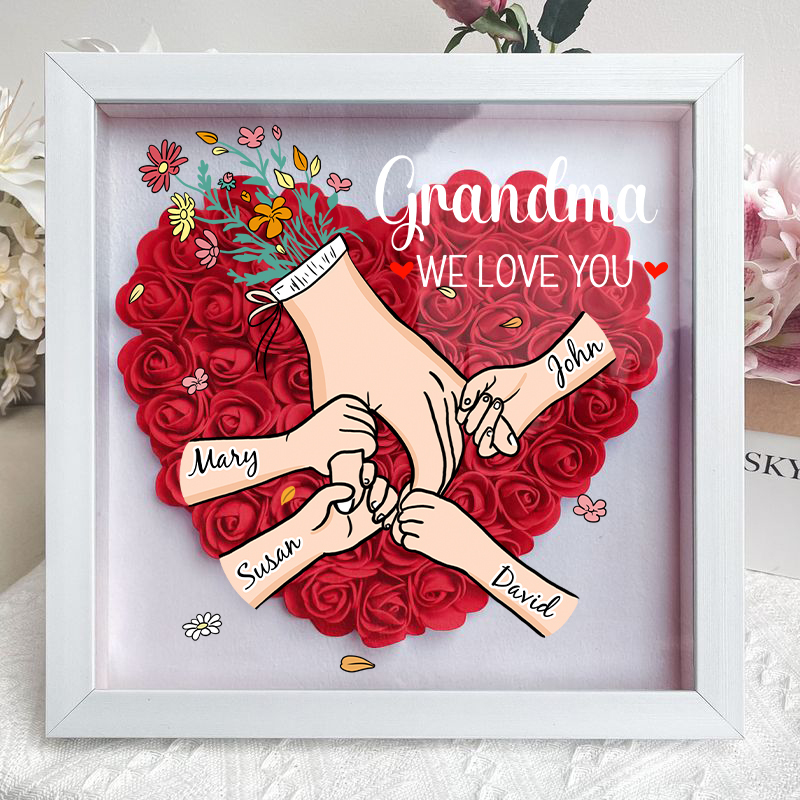 Family Love Blooms Forever – Personalised Mum & Grandma Flower Shadow Box with Names