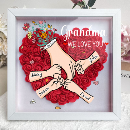 Family Love Blooms Forever – Personalised Mum & Grandma Flower Shadow Box with Names