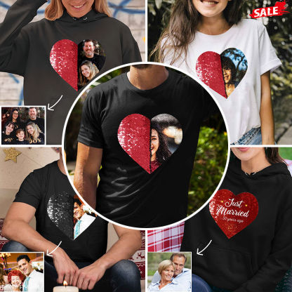 Custom Photo DIY Heart Sequin Hoodie-🎅Christmas Gifts For Families & Couples