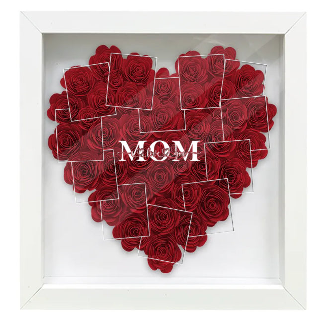 Heart Photos Mom We Love You - Personalized Mother Flower Shadow Box