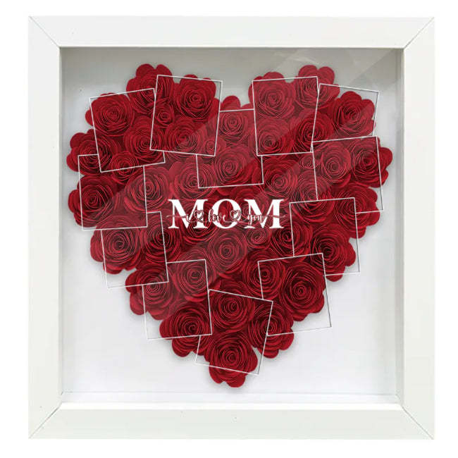 Heart Photos Mom We Love You - Personalized Mother Flower Shadow Box