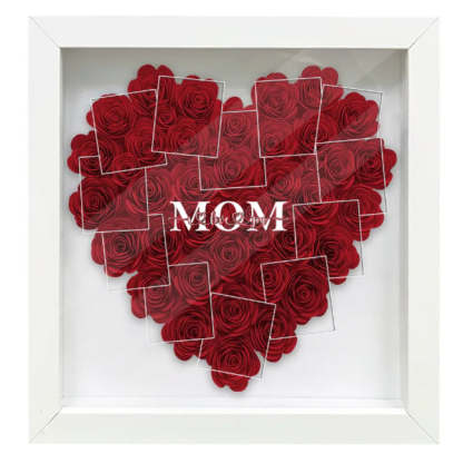 Heart Photos Mom We Love You - Personalized Mother Flower Shadow Box