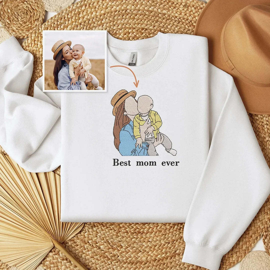 Mothers Day Custom Embroidery Gifts From Daughter Custom Photo Embroidery Sweatshirt Personalized Mom And Daughter Mom And Son-ilovevango