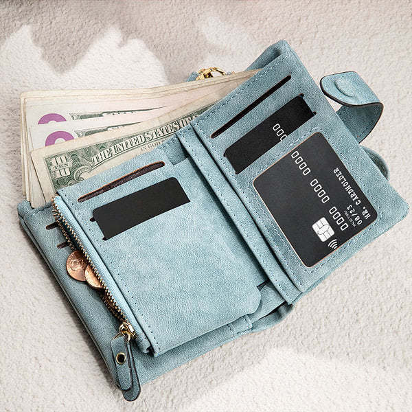 Personalized Tri-Fold Birth Flower Leather Wallet Card Holder Birthday Gift for Woman-ilovevango