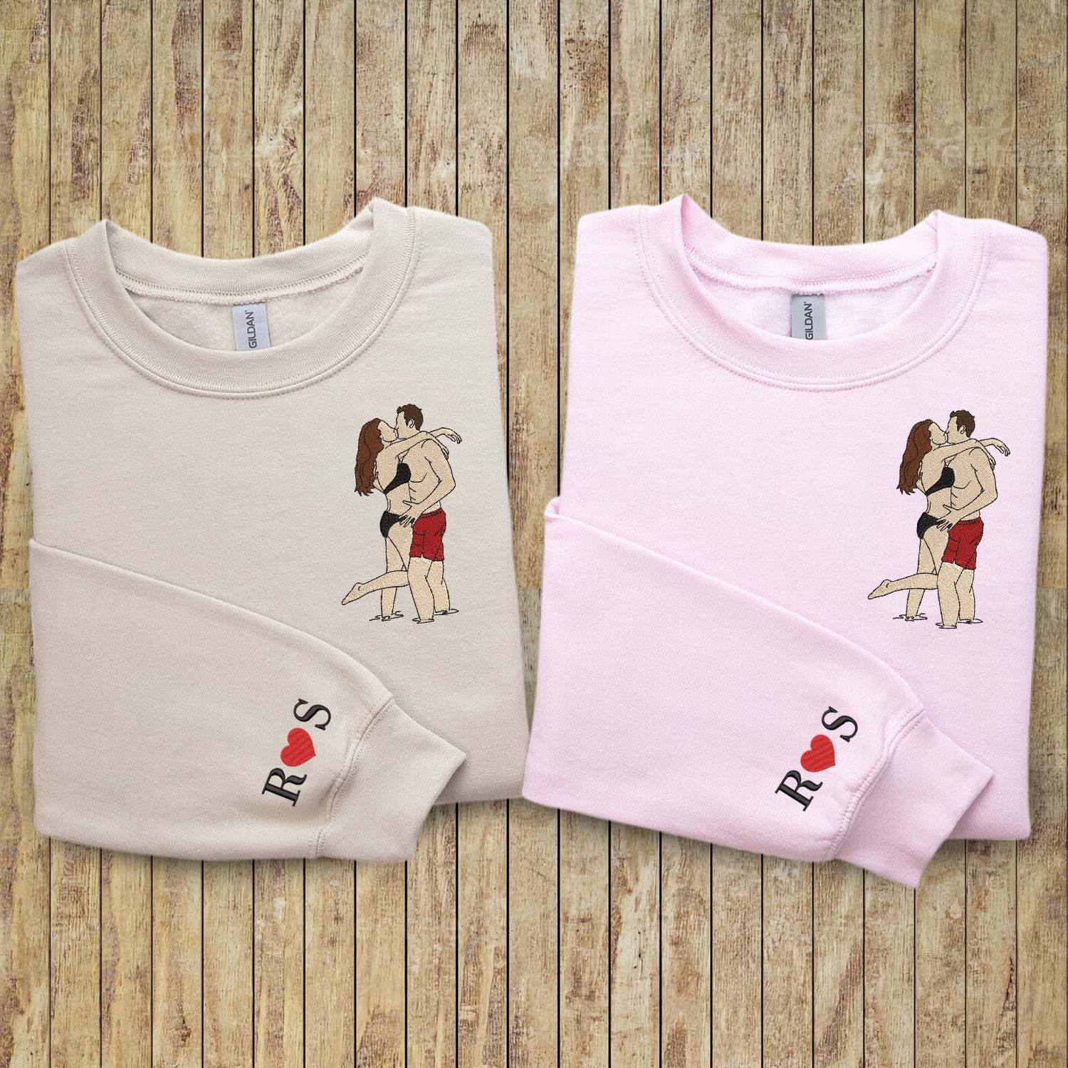 Custom Embroidered Couple Art Drawing Gift, Portrait From Photo, Embroidered Sweatshirt, Valentine Personalized, First Anniversary Gift