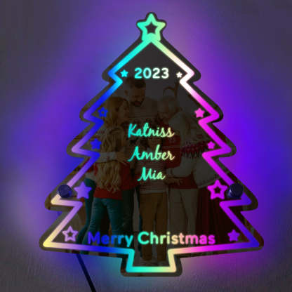🎄Personalized Family Name Christmas Tree Mirror Light Neon Sign With LED Lights Custom Text Multicolor Glow Wall Decor