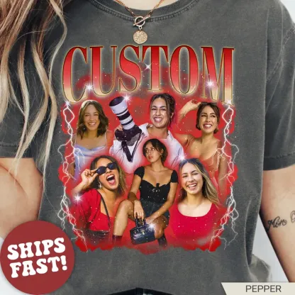 Custom Photo Vintage Graphic 90s T-shirt, Custom Bootleg Rap Tee