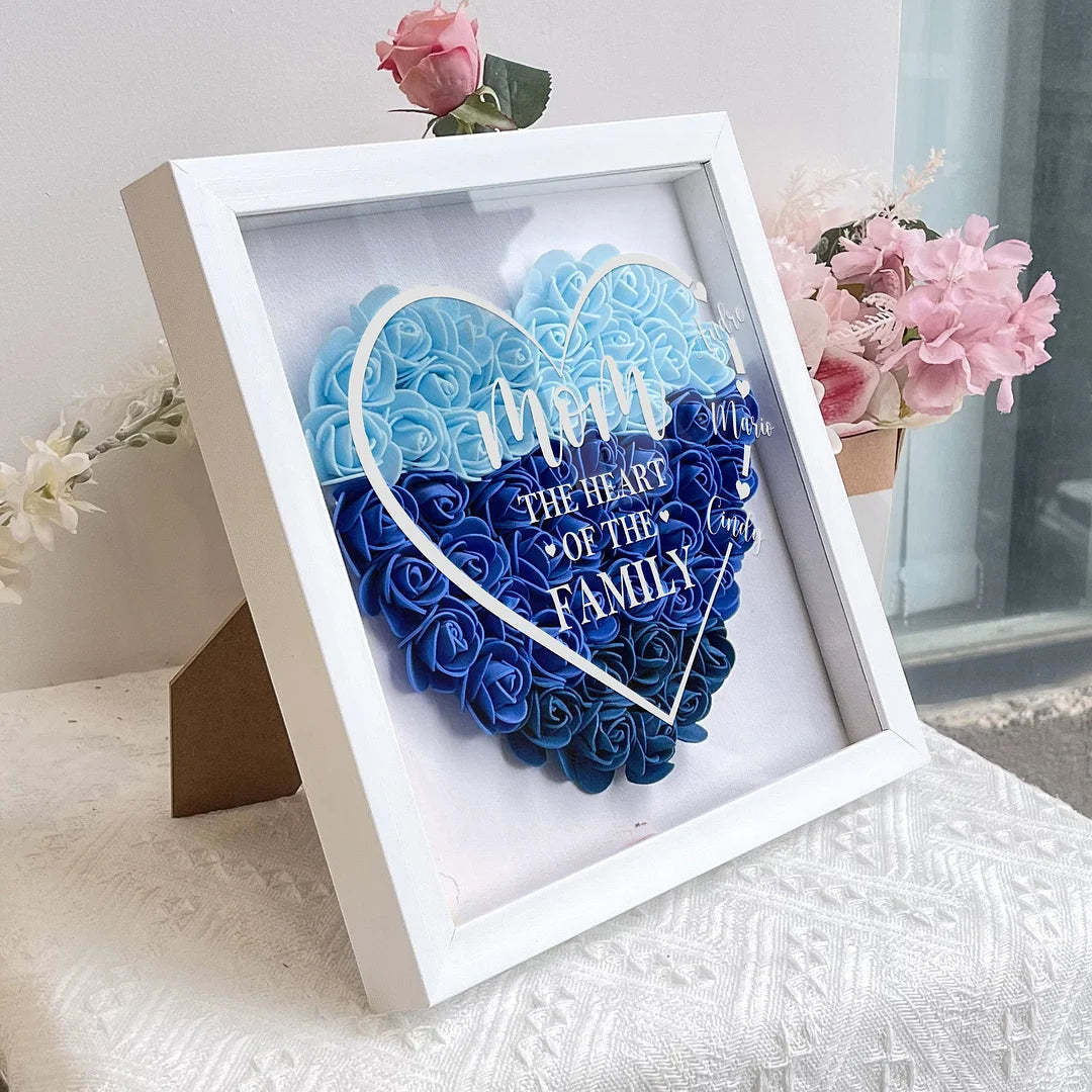 Mom The Heart Of The Family - Personalized Flower Shadow Box