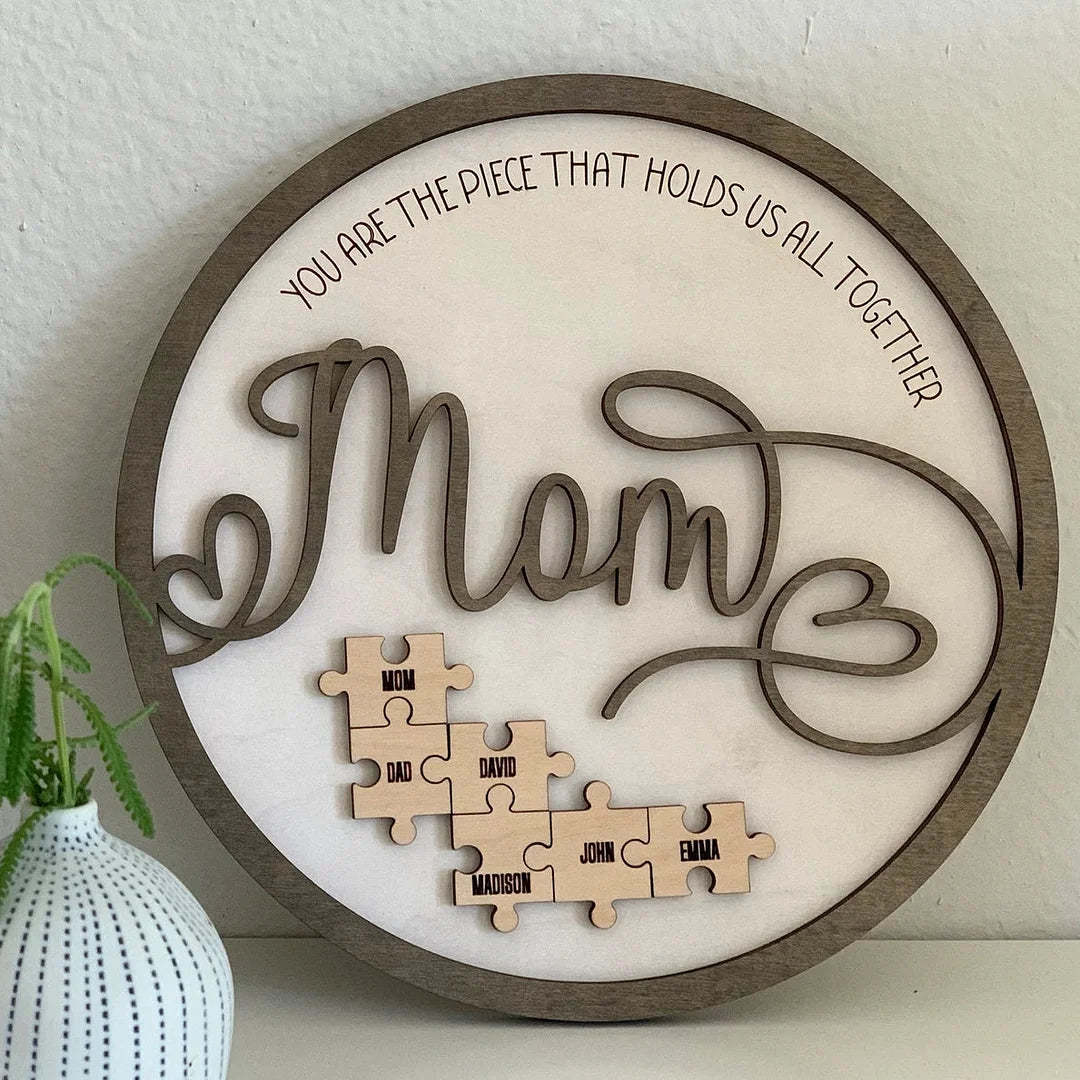 Personalized Circle Wooden Puzzle Frame Gift for Mom-ilovevango