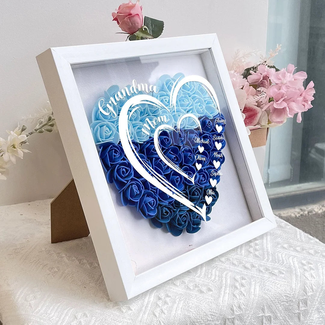 Grandma Hearts Mommy Hearts - Personalized Flower Shadow Box