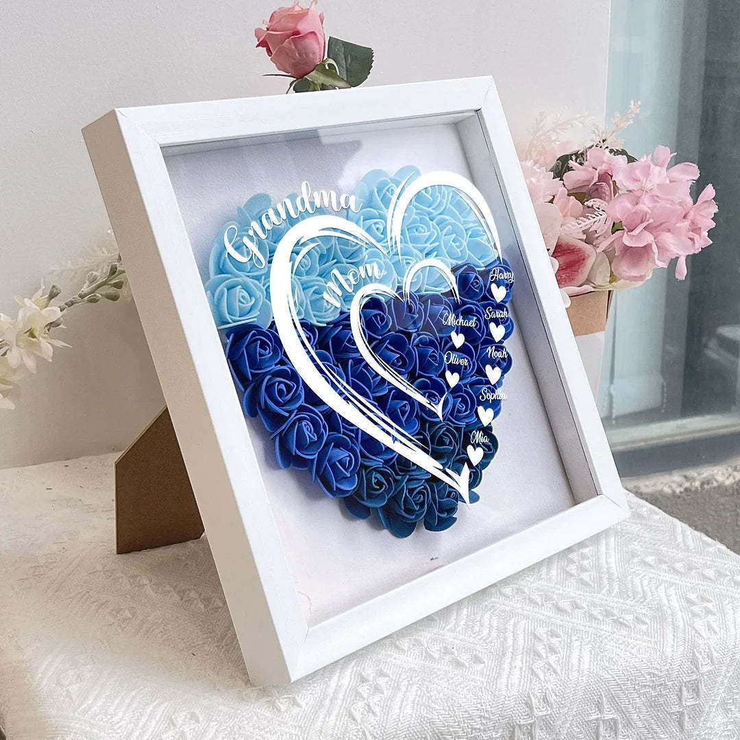 Grandma Hearts Mommy Hearts - Personalized Flower Shadow Box
