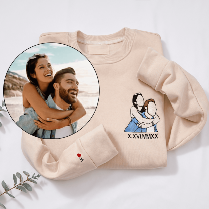 Christmas Gifts Custom Roman Embroidered Sweatshirt Portrait Music Player Couple Family Gift