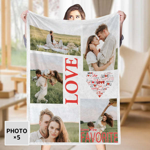 Personalized 5 Photos Blankets Fleece Blanket Gift for Lover-ilovevango