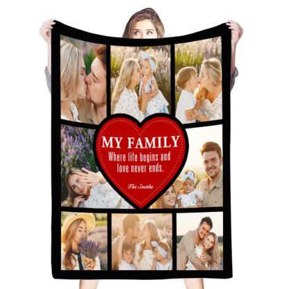 Personalized 8 Photos Text Fleece Blankets My Family-ilovevango