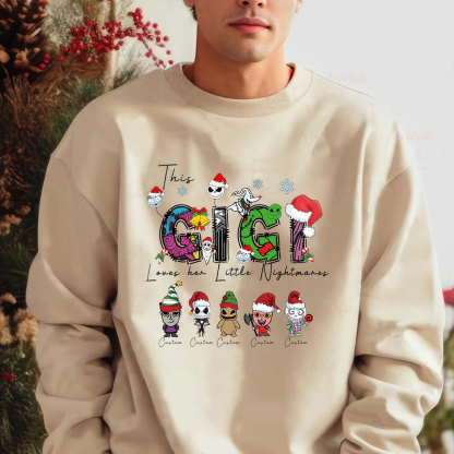 Personalized This Mama Loves Her Little Nightmares Sweatshirt, Custom Nightmare Christmas Mama Shirt With Kids Name, Christmas Family Gift