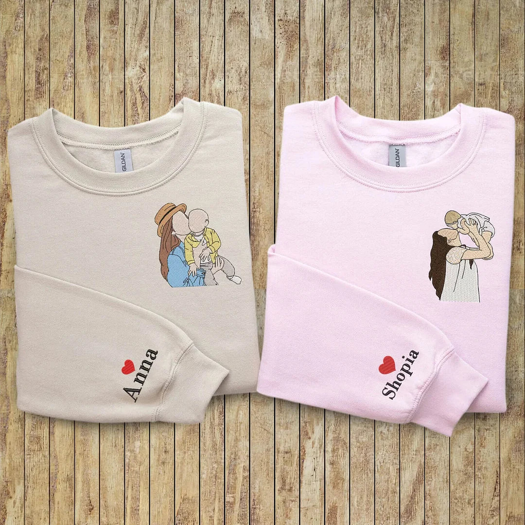 Mothers Day Custom Embroidery Gifts From Daughter Custom Photo Embroidery Sweatshirt Personalized Mom And Daughter Mom And Son-ilovevango