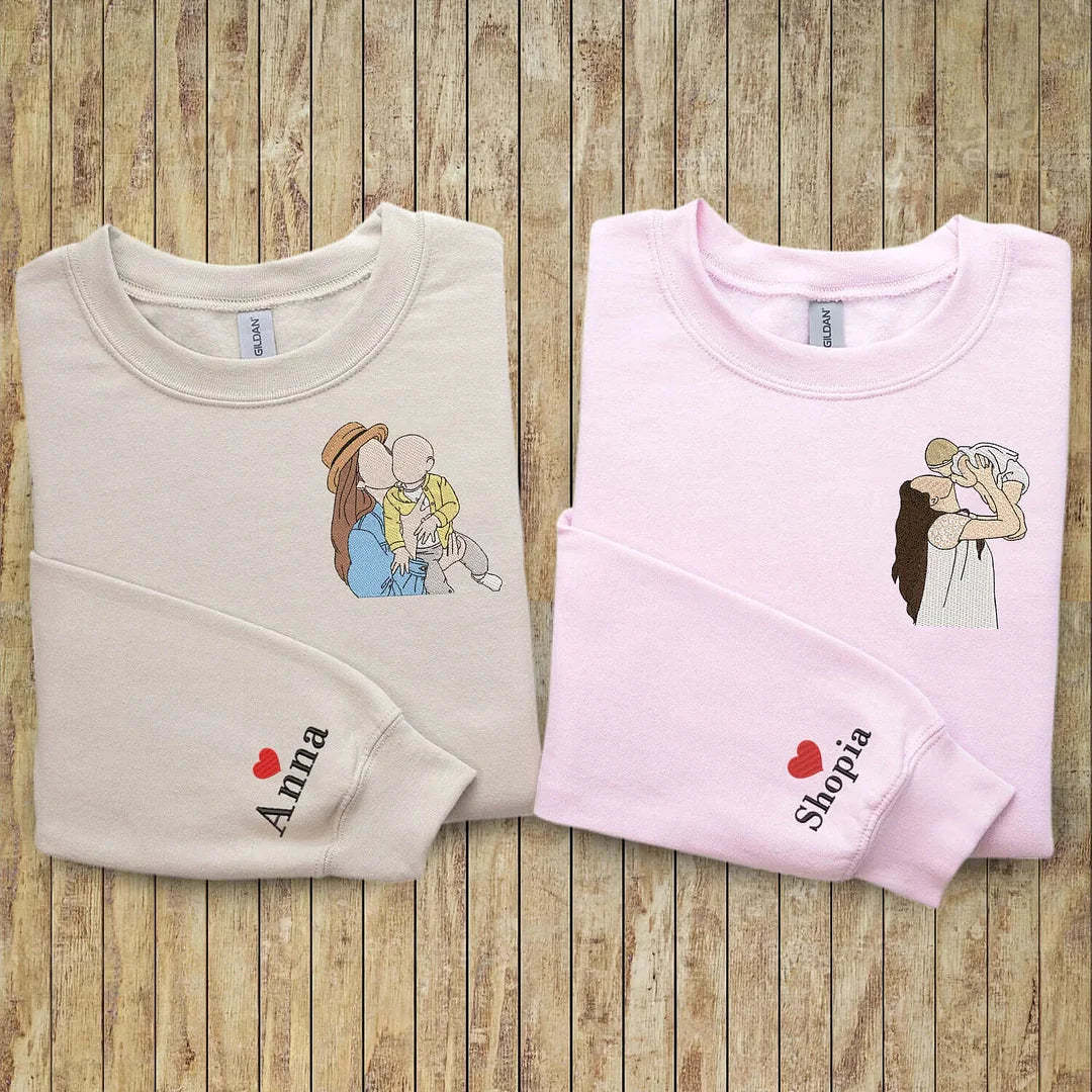 Mothers Day Custom Embroidery Gifts From Daughter Custom Photo Embroidery Sweatshirt Personalized Mom And Daughter Mom And Son-ilovevango