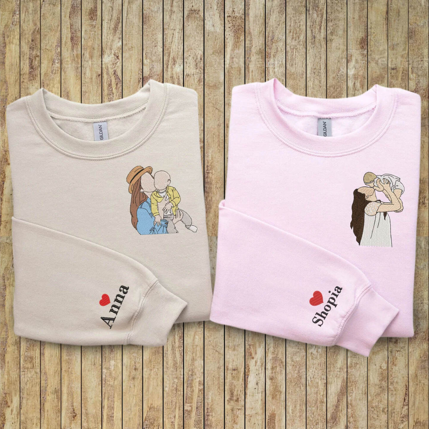 Custom Mommy Photo Embroidery Sweatshirt Embroidered Gift For Mothers Day Personalized Mom And Daughter Mom And Son-ilovevango
