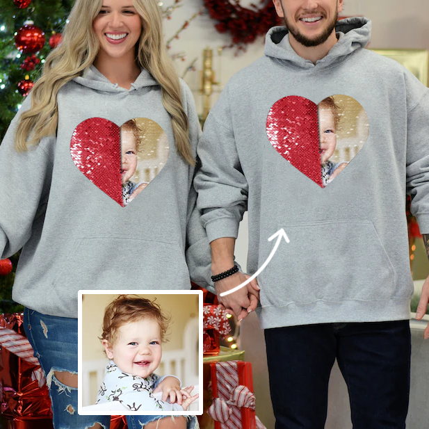 Custom Photo DIY Heart Sequin Hoodie-🎅Christmas Gifts For Families & Couples
