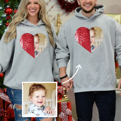 Custom Photo DIY Heart Sequin Hoodie-🎅Christmas Gifts For Families & Couples