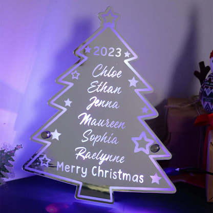 🎄Personalized Family Name Christmas Tree Mirror Light Neon Sign With LED Lights Custom Text Multicolor Glow Wall Decor