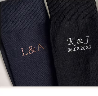 Embroidered Initial Socks with Anniversary Date Option - Custom Second Wedding Anniversary Loved One Gift Wedding Day Socks | Italic Font-ilovevango